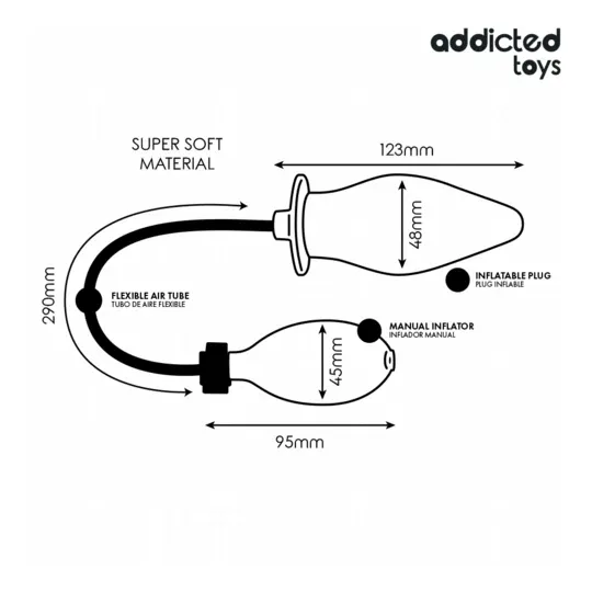 Plug anal gonflable en silicone doux Addicted Toys - vue principale du produit noir
