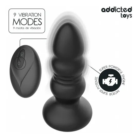 Plug anale rotante vibrante Addicted Toys con telecomando LED silicone nero