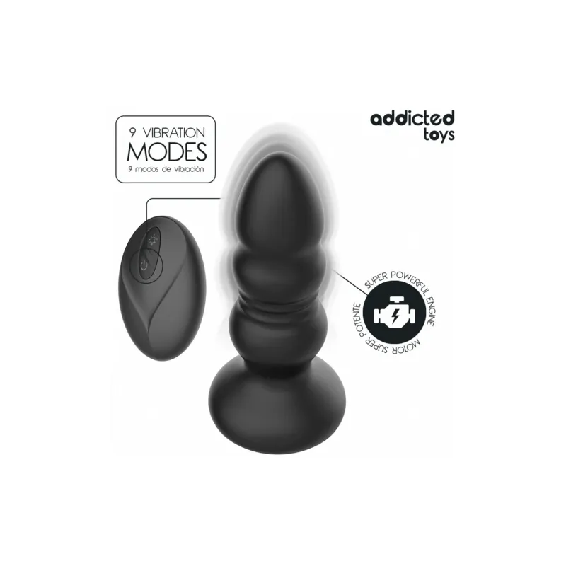 Plug anal rotatorio vibratorio Addicted Toys con mando a distancia LED silicona negro