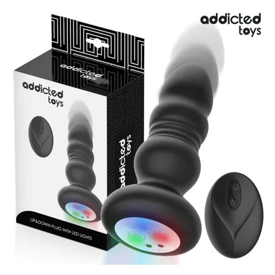 Plug anale rotante vibrante Addicted Toys con telecomando LED silicone nero