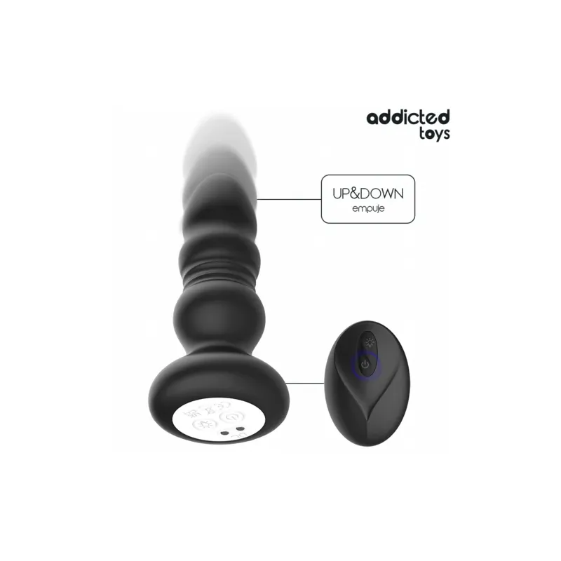 Plug anale rotante vibrante Addicted Toys con telecomando LED silicone nero