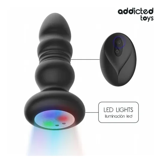Plug anale rotante vibrante Addicted Toys con telecomando LED silicone nero