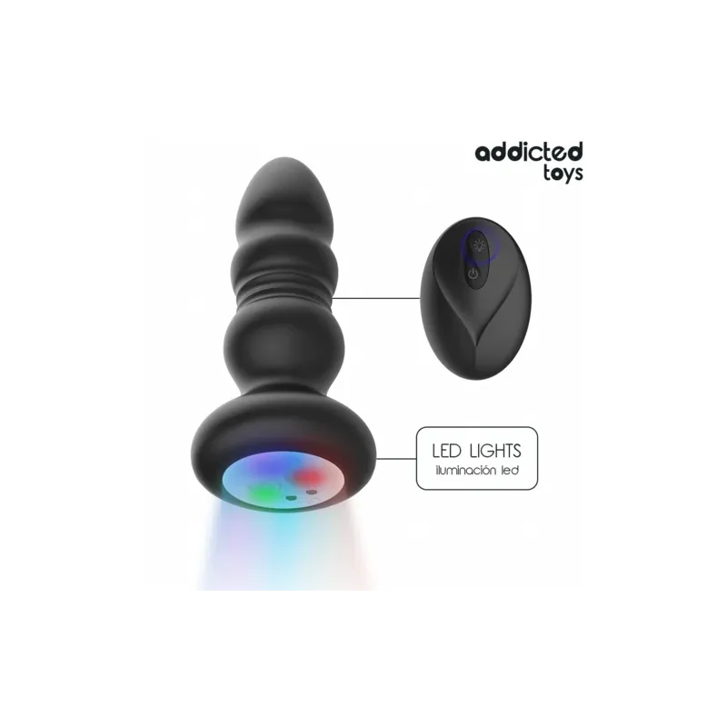 Plug anal rotatif vibrant Addicted Toys avec télécommande LED silicone noir