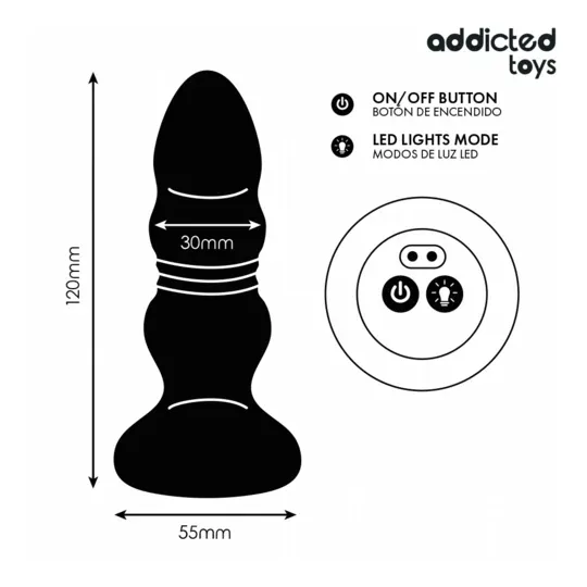 Plug anal rotatif vibrant Addicted Toys avec télécommande LED silicone noir
