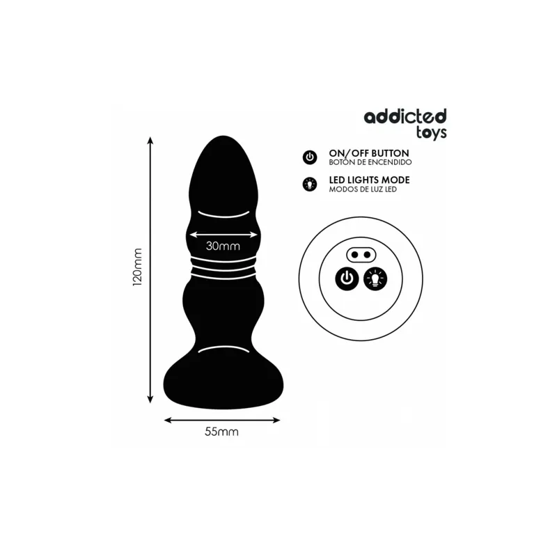 Plug anal rotatif vibrant Addicted Toys avec télécommande LED silicone noir