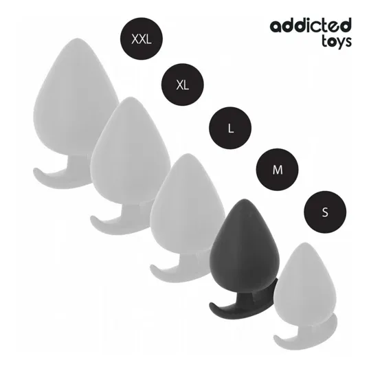Ergonomic anal plug Addicted Toys size M in medical silicone, black, overall view