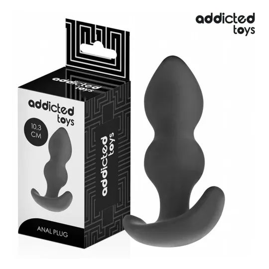 Plug anal Addicted Toys de silicona médica, talla S 10,3 cm, vista frontal" }, { "fr": "Plug anal taille S Addicted Toys, largeu