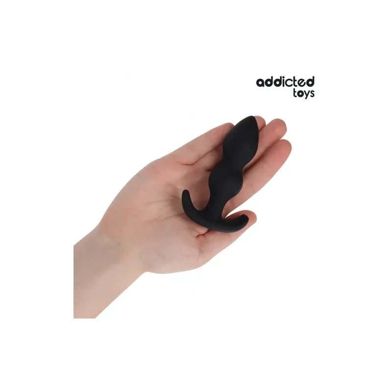 Plug anal Addicted Toys de silicona médica, talla S 10,3 cm, vista frontal" }, { "fr": "Plug anal taille S Addicted Toys, largeu