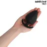 Plug anal XXL 11 cm Addicted Toys en silicone violet, vue de face, large base de sécurité