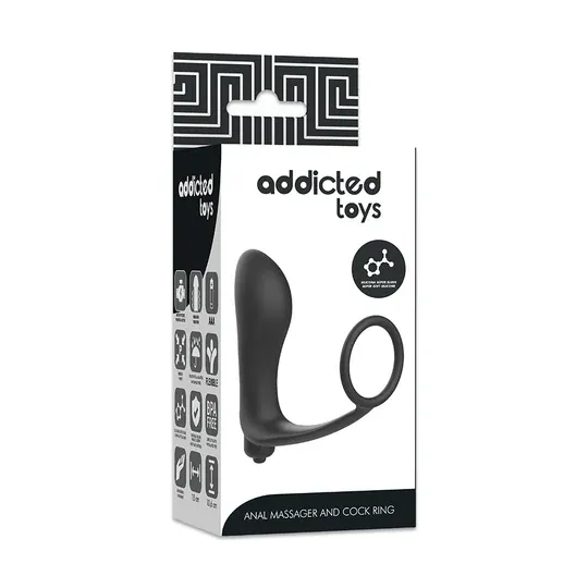 Vibrierender Analplug mit Penisring schwarz Silikon Addicted Toys Gesamtansicht