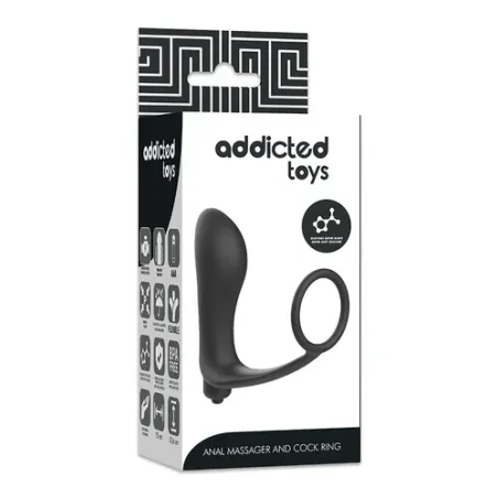 Plug anal vibrant avec anneau pénis noir silicone Addicted Toys vue d'ensemble