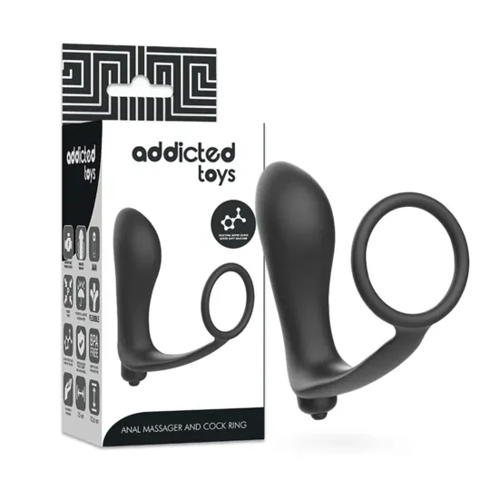 Plug anale vibrante con anello penieno nero silicone Addicted Toys vista generale