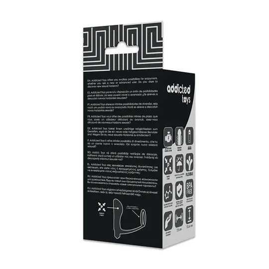 Vibrating anal plug with penis ring black silicone Addicted Toys overall view