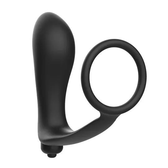 Plug anale vibrante con anello penieno nero silicone Addicted Toys vista generale