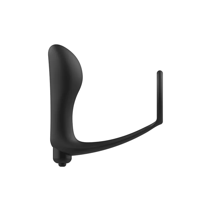 Vibrating anal plug with penis ring black silicone Addicted Toys overall view