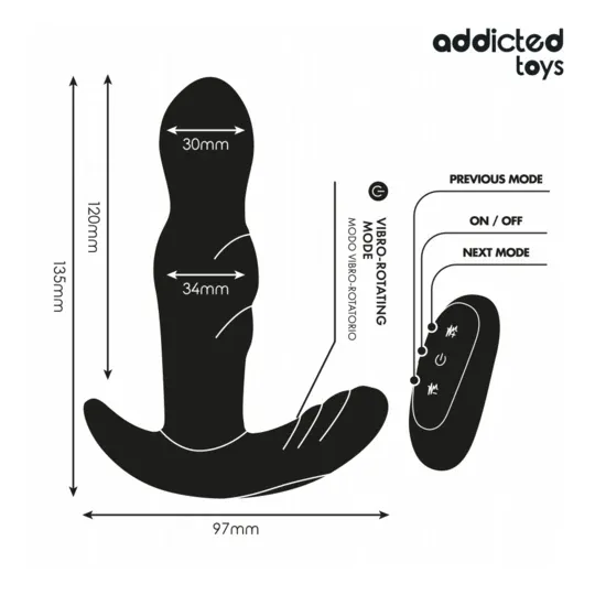 Remote control vibrating rotating anal plug by Addicted Toys, black silicone – prostate massager