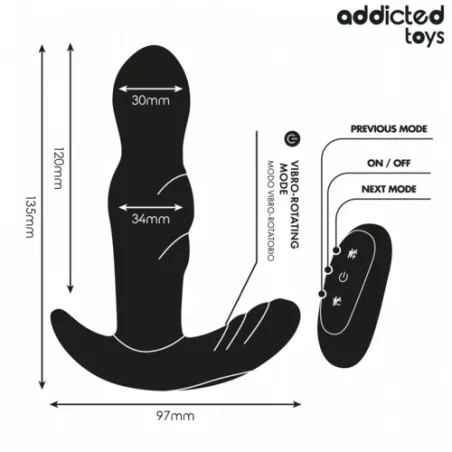 Plug anal vibrant rotatif Addicted Toys en silicone noir avec télécommande sans fil – stimulateur prostate