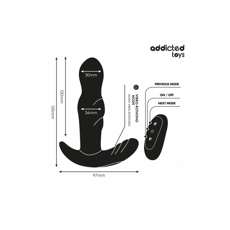 Plug anal vibrant rotatif Addicted Toys en silicone noir avec télécommande sans fil – stimulateur prostate