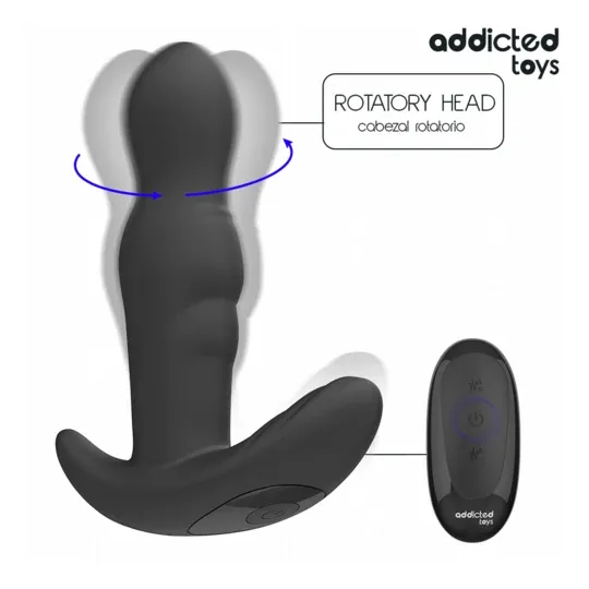 Analplug mit Vibration und Rotation von Addicted Toys, schwarzes Silikon, Fernbedienung – Prostatastimulator