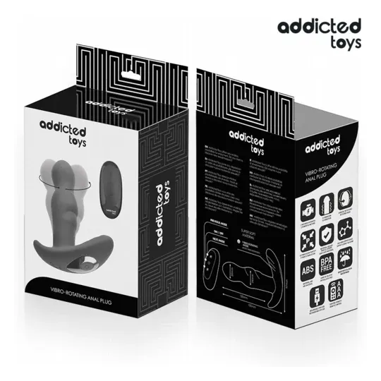 Analplug mit Vibration und Rotation von Addicted Toys, schwarzes Silikon, Fernbedienung – Prostatastimulator