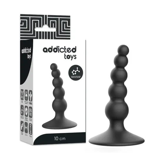 Addicted Toys plug anale 10 cm nero in silicone morbido per principianti, training anale sicuro.