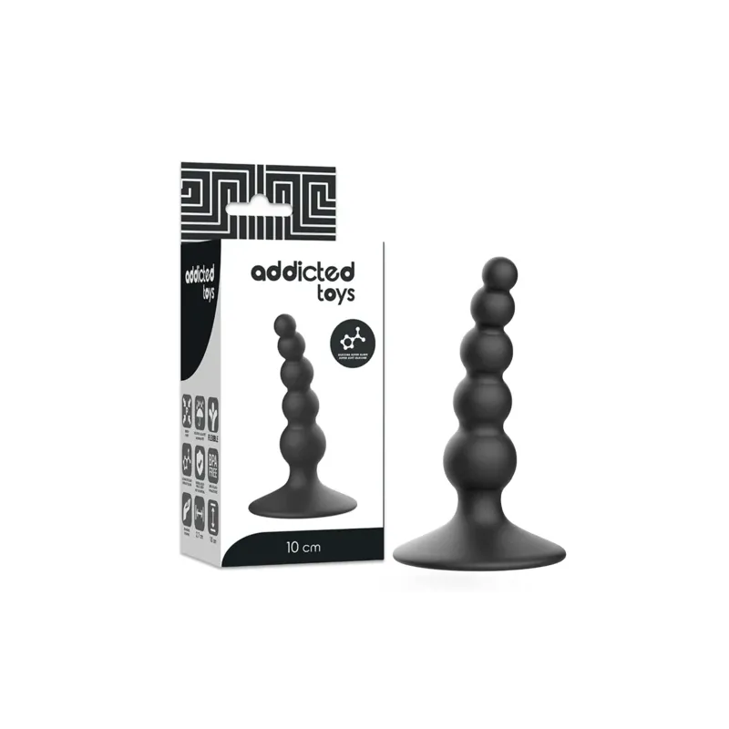 Addicted Toys plug anale 10 cm nero in silicone morbido per principianti, training anale sicuro.