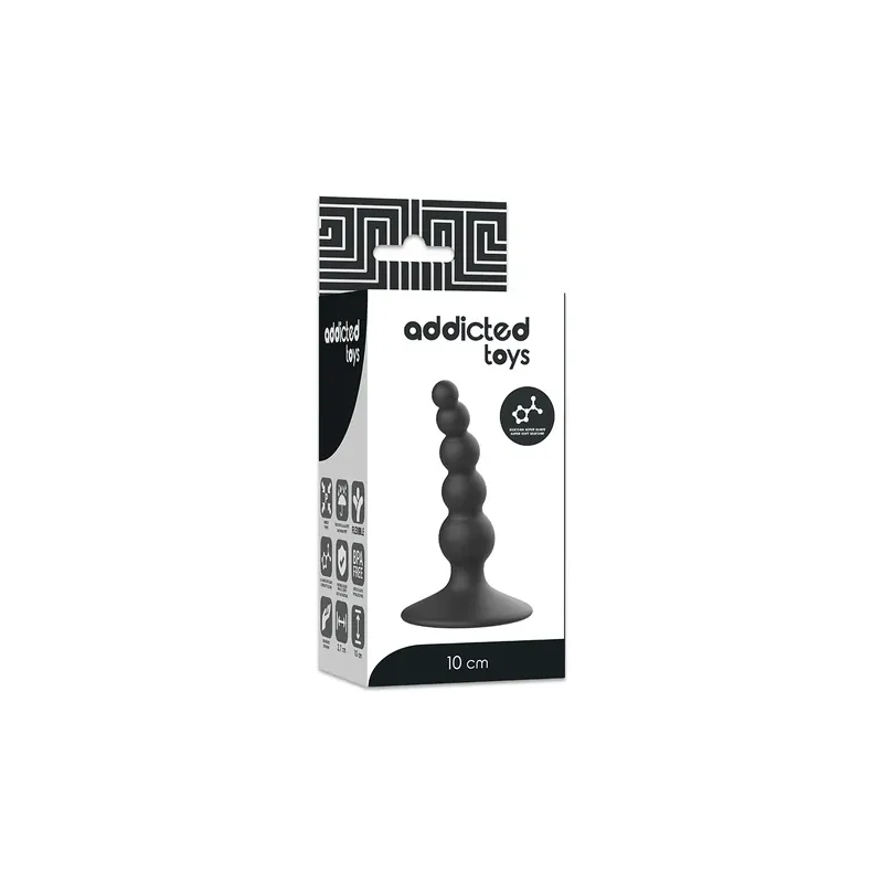 Addicted Toys black anal plug 10 cm soft silicone for beginners, safe anal training toy.