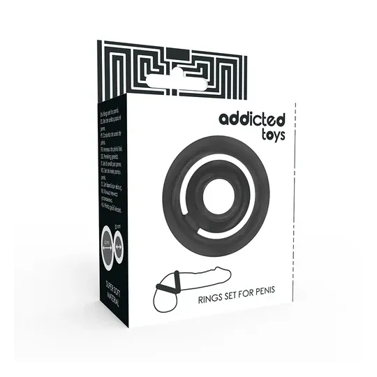 Anneau pénien double en silicone noir ADDICTED TOYS pour pénis et testicules, maintien ferme