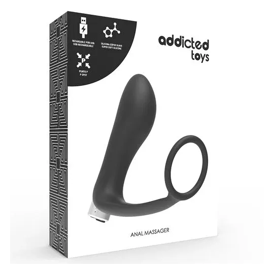 Wiederaufladbarer Prostatavibrator Addicted Toys schwarz medizinisches Silikon Vorderansicht