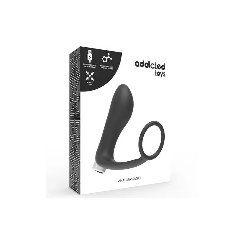 Rechargeable prostate vibrator Addicted Toys black medical silicone front view