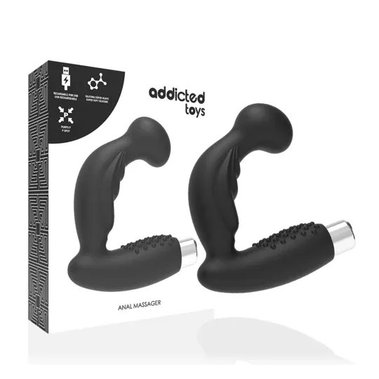 Wiederaufladbarer Prostatamassager Addicted Toys Modell 3 schwarz medizinisches Silikon 10 Vibrationsmodi