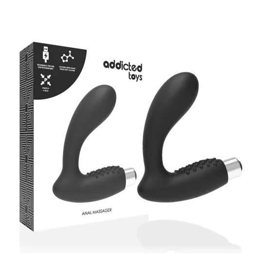 Vibromasseur prostatique rechargeable Addicted Toys – Silicone médical noir – vue d'ensemble