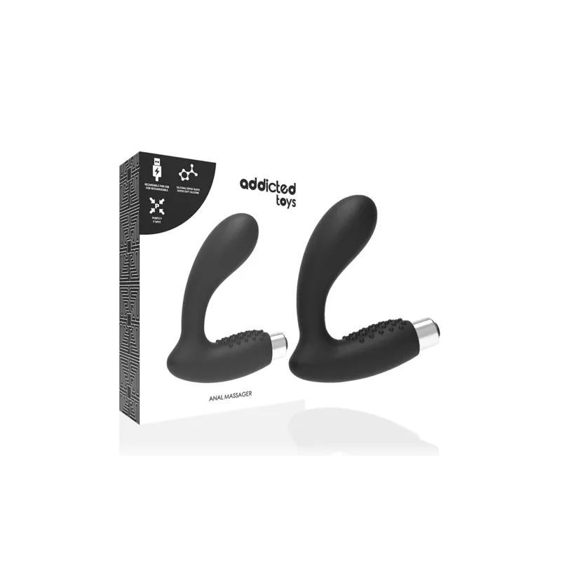 Wiederaufladbarer Prostata-Vibrator Addicted Toys – medizinisches Silikon schwarz – Gesamtansicht