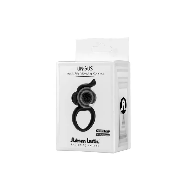 Anillo vibrante negro ADRIEN LASTIC con lengua flexible para estimulación clitoriana