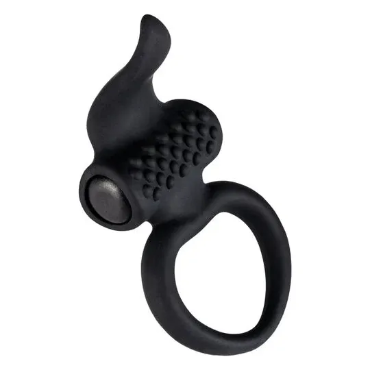 Schwarzer Vibrationsring ADRIEN LASTIC mit flexibler Zunge für Klitorisstimulation