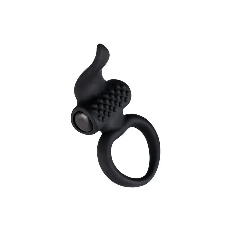 Black vibrating ring ADRIEN LASTIC with flexible tongue for clitoral stimulation