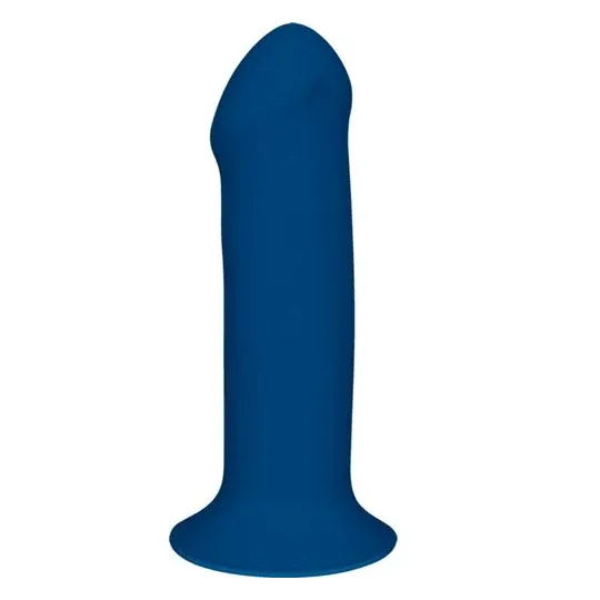 Gode silicone double densité thermo-réactif Adrien Lastic bleu avec ventouse vue d'ensemble réaliste