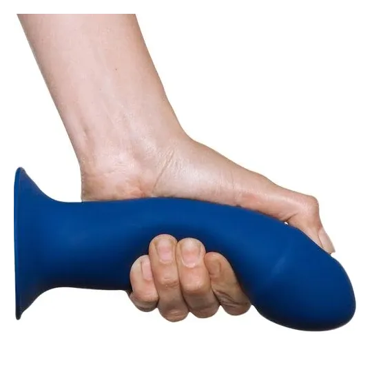 Double density silicone dildo Adrien Lastic blue thermo-reactive with suction cup overall view realistic
