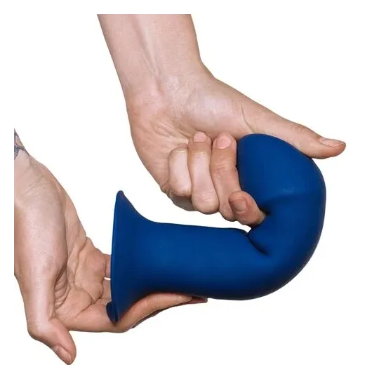 Double density silicone dildo Adrien Lastic blue thermo-reactive with suction cup overall view realistic