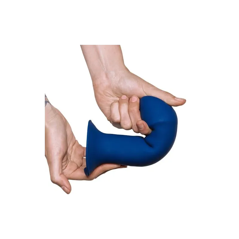 Dildo silicone doppia densità termo-reattivo Adrien Lastic blu con ventosa vista d'insieme realistica