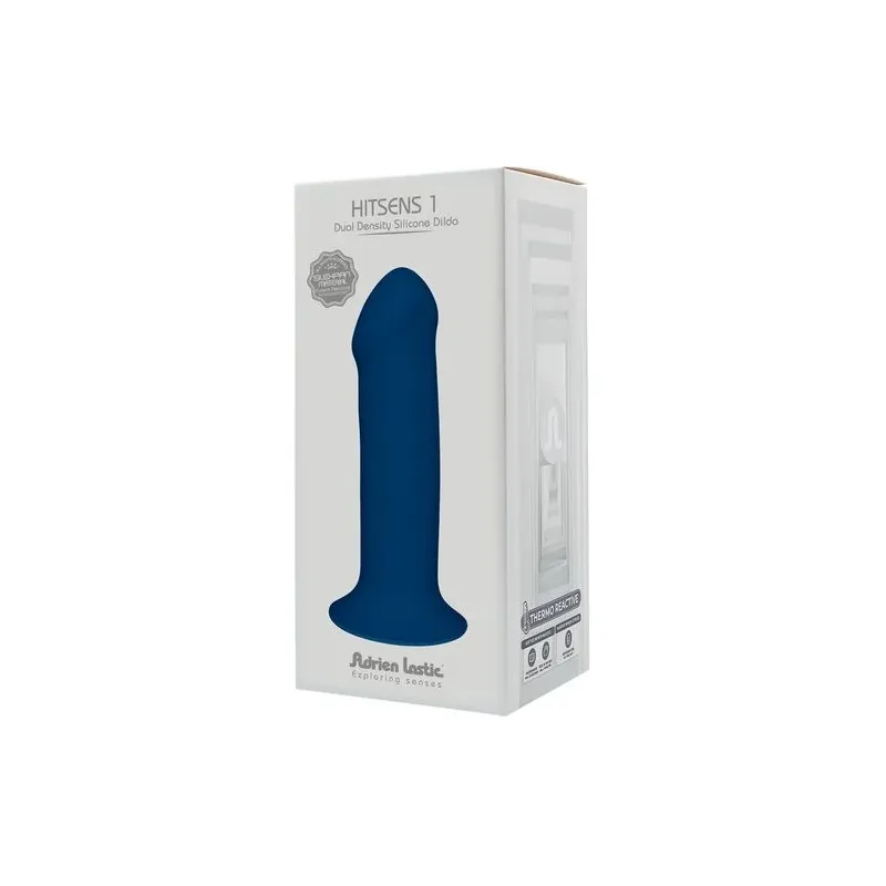 Dildo silicone doppia densità termo-reattivo Adrien Lastic blu con ventosa vista d'insieme realistica