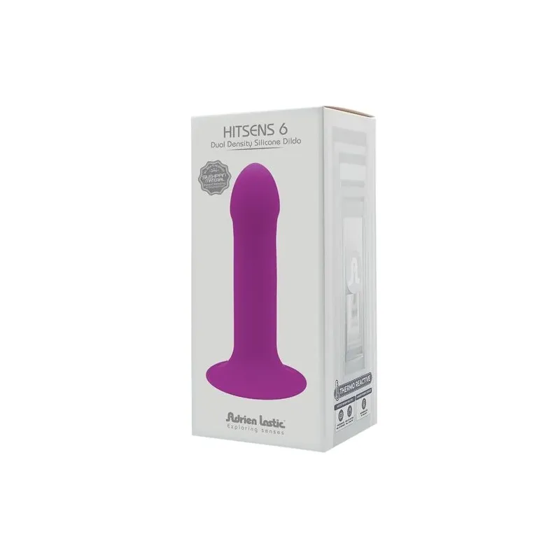 Consolador violeta de silicona doble densidad Adrien Lastic Hitsens 6 con núcleo duro interno para penetración realista
