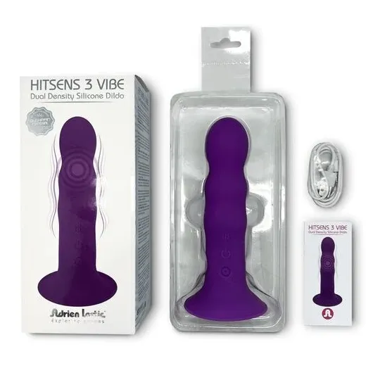 Purple double density silicone vibrator dildo Adrien Lastic Hitsens Vibe 3 with motor and suction cup