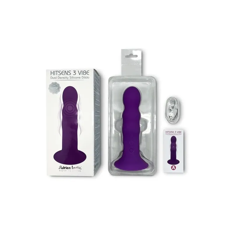 Gode vibrant double densité violet en silicone Adrien Lastic Hitsens Vibe 3 avec moteur et ventouse