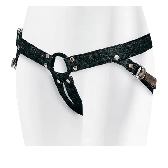 Harnais strap-on en denim noir ajustable Adrien Lastic - vue d'ensemble