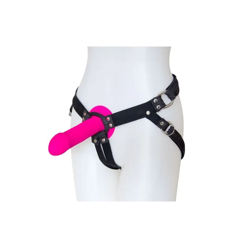 Arnés strap-on vaquero negro ajustable Adrien Lastic - vista general" }, { "fr": "Détail des anneaux métalliques sans nickel du 