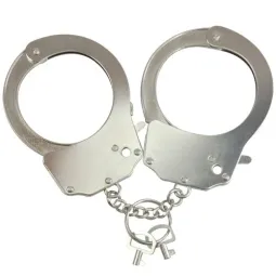 Black metal handcuffs soft lining ADRIEN LASTIC BDSM with chain