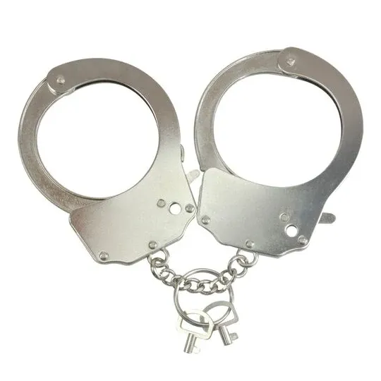 Black metal handcuffs soft lining ADRIEN LASTIC BDSM with chain