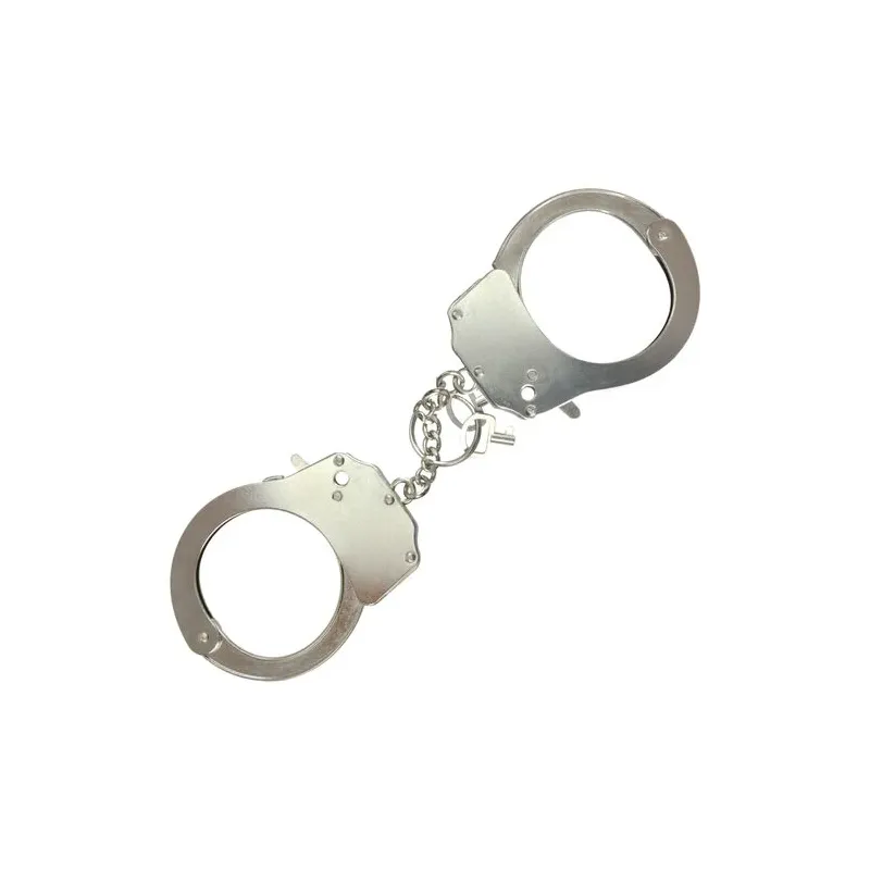 Black metal handcuffs soft lining ADRIEN LASTIC BDSM with chain