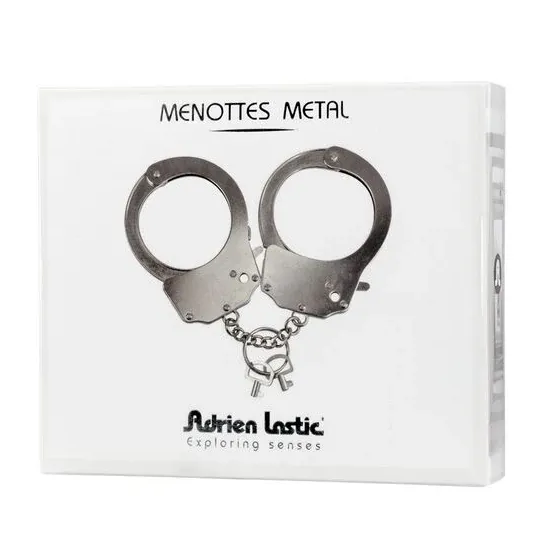 Black metal handcuffs soft lining ADRIEN LASTIC BDSM with chain
